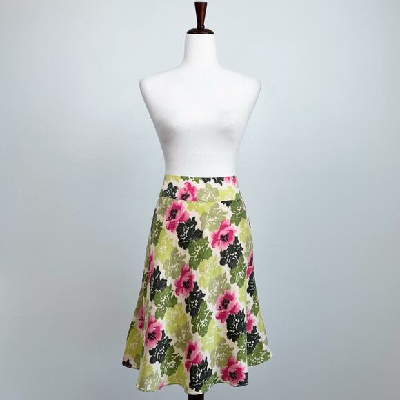 Ann Taylor Y2K Floral 100% Silk Flowy A-Line Knee Length Skirt - Picture 5 of 9